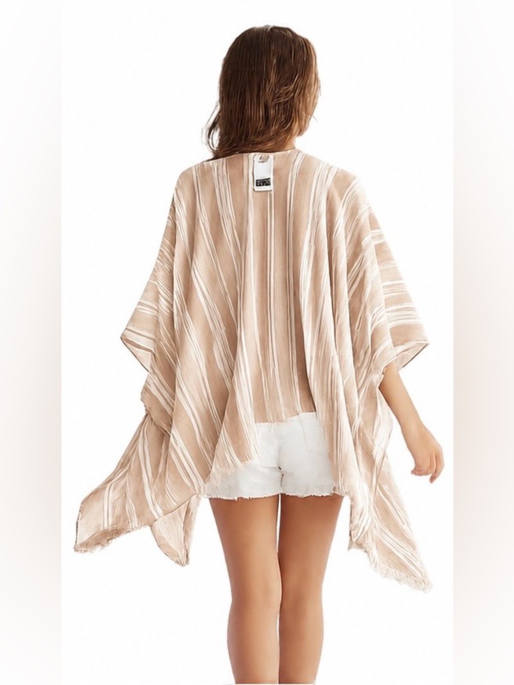 Nordstrom Beige & White Striped Gauze Ruana Cover-Up | One Size | NWT 🤎🏝️ - Picture 4 of 8